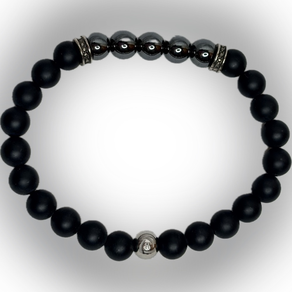 Men’s Black Onyx and Hematite Beaded Bracelet